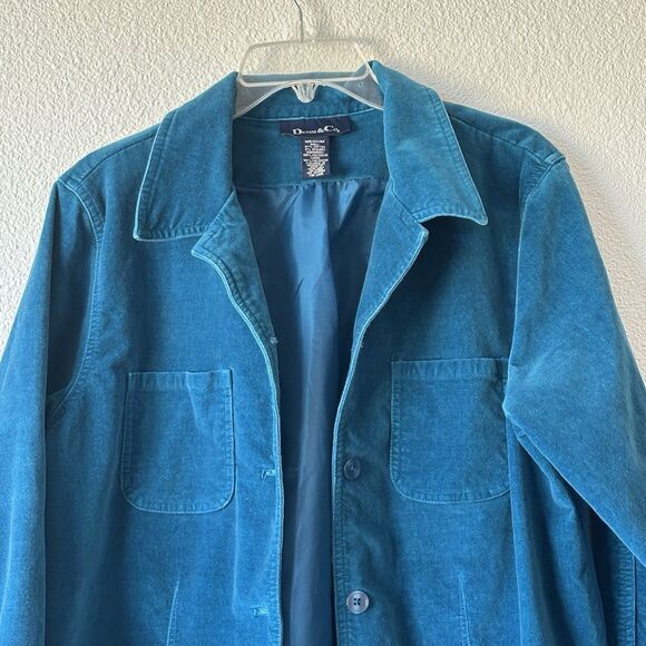 Denim & Co. Teal Blue Women’s Velvet Jacket Size Medium Embroidered Design - Picture 2 of 10